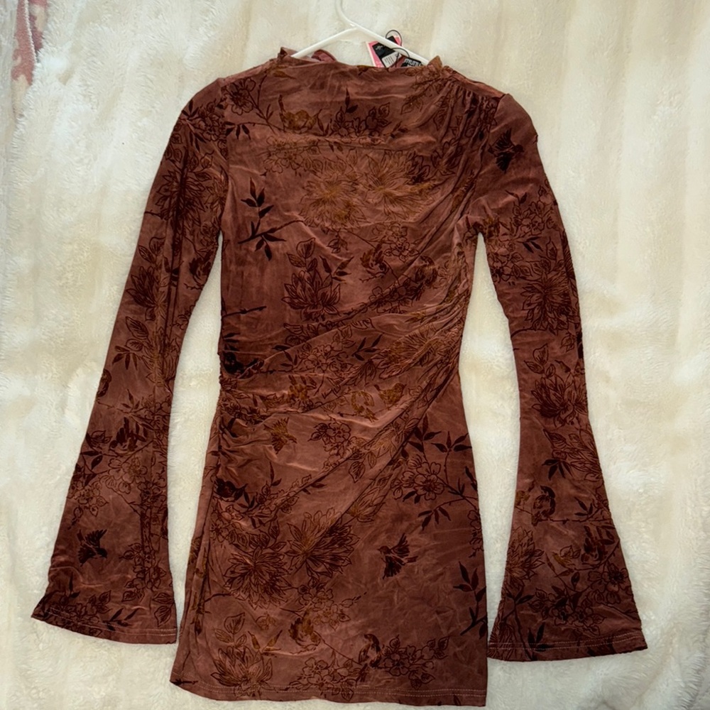 Elegant Floral Brown Dress